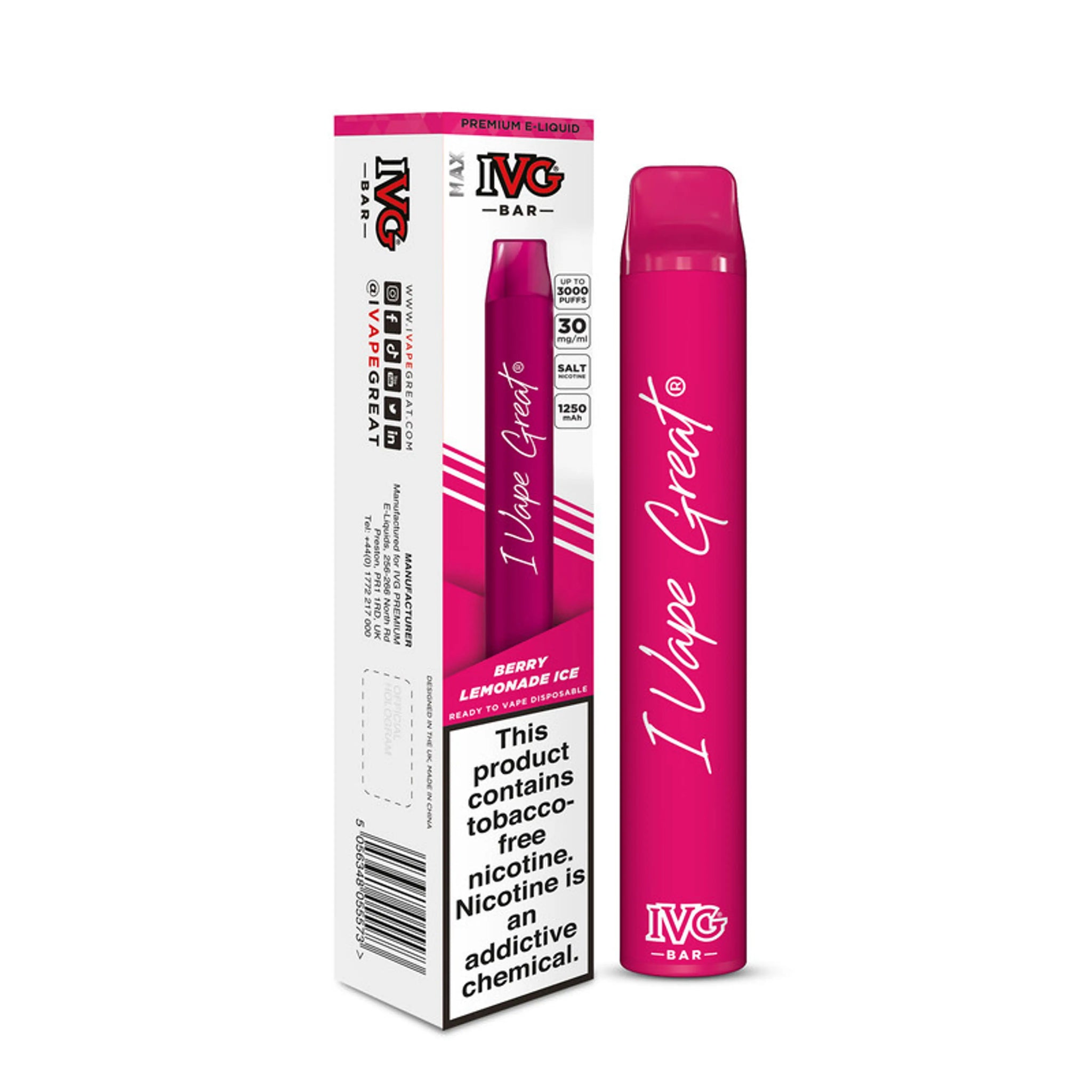 IVG Bar Max Disposable Berry Lemonade Ice 3000 Puff 30mg Elite Cigs & Vaporizers IVG Bar Max Disposable Berry Lemonade Ice 3000 Puff 30mg Elite Cigs & Vaporizers