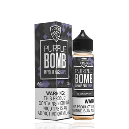 vgod purple bomb e-liquid box and bottle 
